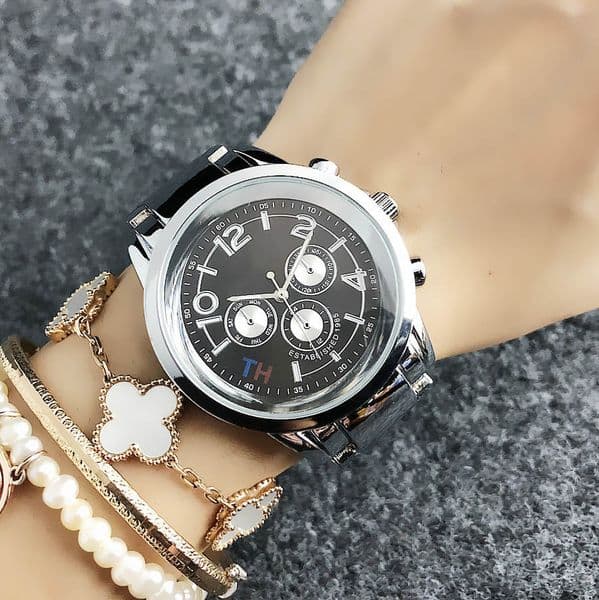 Fashion Brand wrist watch for women's Girl 3 Dials style Steel metal band quartz watches TOM 08