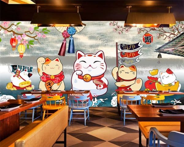 Customized modern hand-painted classic Japanese sushi restaurant sushi restaurant background wallpaper papel de parede wall paper home decor