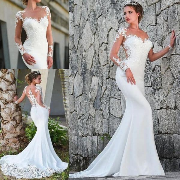 Long Sleeves Mermaid Wedding Dresses Lace Applique Sweep Train Wedding Bridal Gowns robes de mariee