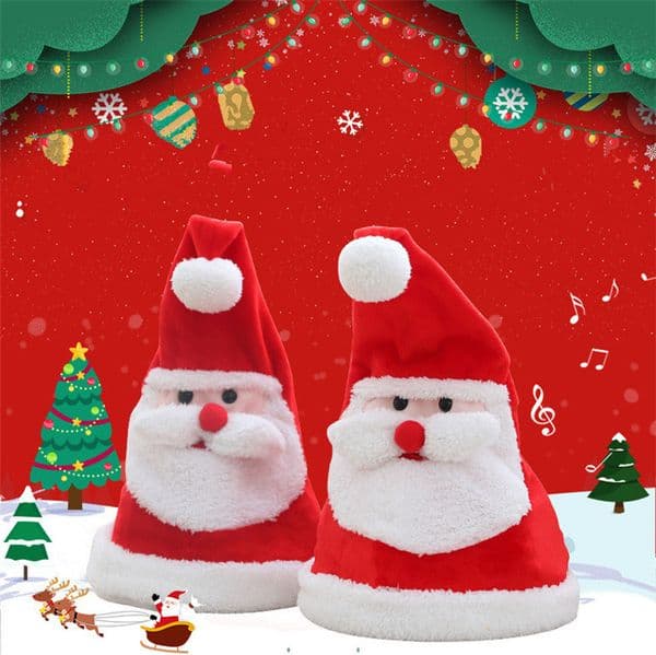 Electric Luminous Christmas Caps With Music Swing Santa Clause Hats Xmas Party Decorations hat Children's plush toys T9I00190