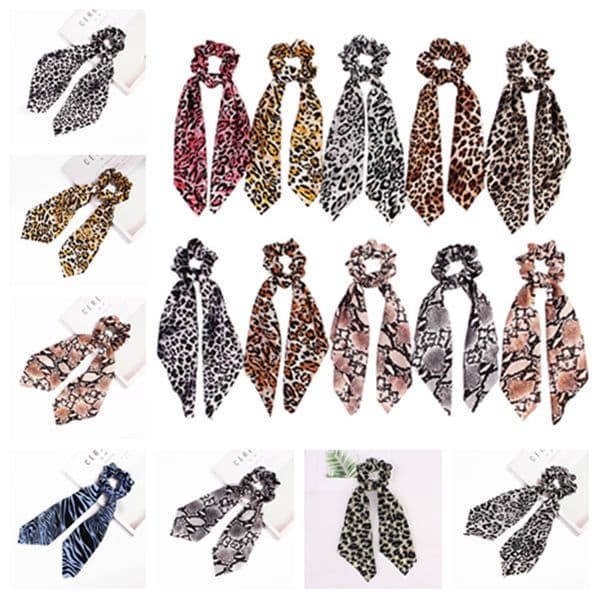 Leopard Print Hairband Scrunchie Bohemian Elastic Hairband Big Bow ubber Ropes Girls Hair Ties Hair Accessories Party SuppliesT2C5123