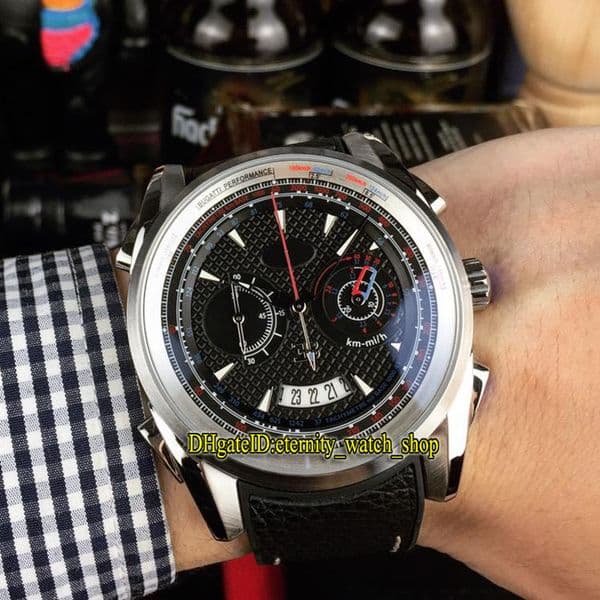 Luxury Bugatti Aerolithe Performance PFC329-3001400-XC1442 Black Big Date Dial Japan VK Quartz Chronograph Mens Watch Leather Sport Watches