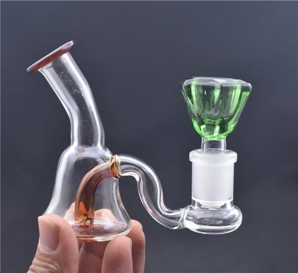 Mini Thick Heady Bubbler Glass Bong Oil Beaker Water pipe mini Recycler Glass Water Bongs with 14mm male tobacco bowl