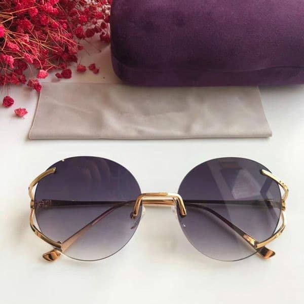 Newest quality metal hollow round rimless G0645S sunglasses for women lightweight HD UV400 gradient lenses 57-18-130 with fullset case