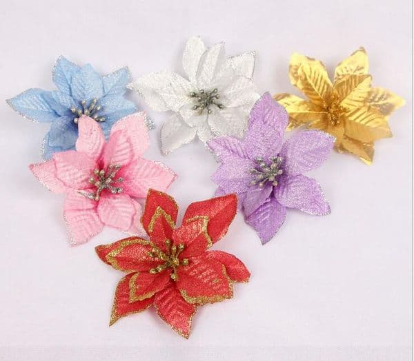 Artificial Flowers For Decoration Glitter Poinsettia Fake Flowers DIY Home Wedding Decoration Flower Head Christmas GB870