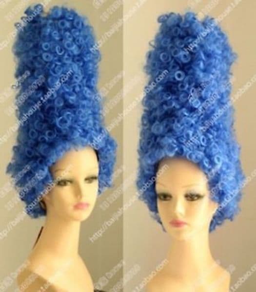 Free shipping<< Marge Simpson Pantomime Dame Fancy Dress Ladies Tall Blue Beehive Wig