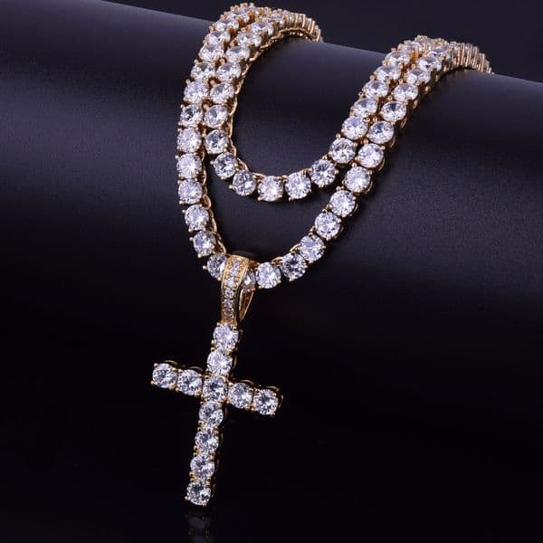 2026 Iced Out Zircon Cross Pendant With 4mm Tennis Chain Necklace Set Men's Hip hop Jewelry Gold Silver CZ Pendant Necklace