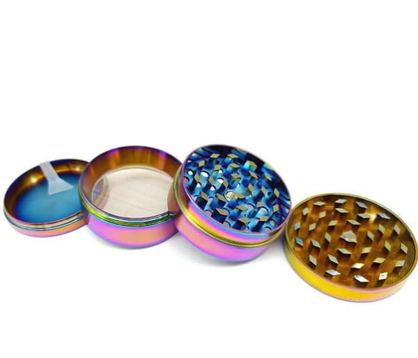 The latest four-layer rainbow-colored gradient bright smoke grinder 40X35mm size zinc aluminum smoking grinder Support customized logo