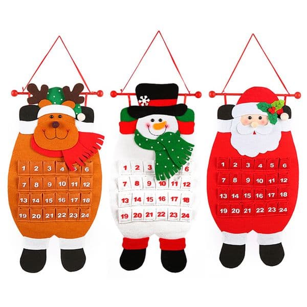 Christmas Advent Calendar Felt Haning Cloth Santa Claus Snowman Elk Ornaments Xmas Gift New Year Christmas Decoration Prop JK1910