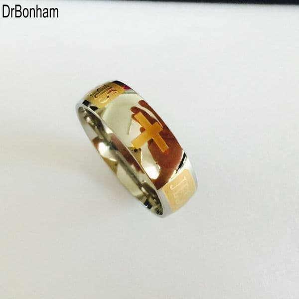 8mm 316 Titanium Steel silver plated christian ring jesus cross Letter bible silver wedding band ring women wholesale