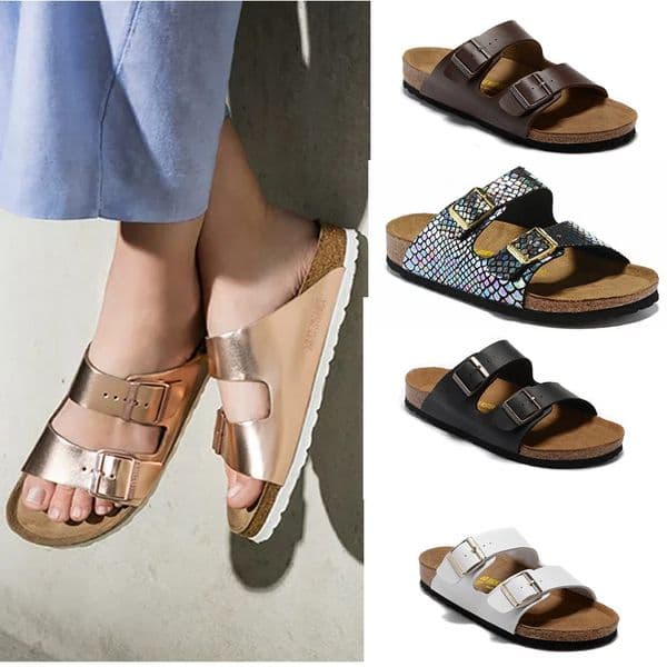 Arizona Boston New Summer Cork Slipper Flip Flops Beach Platform Sandals Women Mixed Color Casual Slides Shoes Flat slippers Size US 3-16