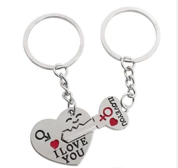 key chain Silver Plated Lovers Gift Couple Heart I LOVE YOU Cupid Keychain Fashion Keyring The Key To The Heart Key Chain