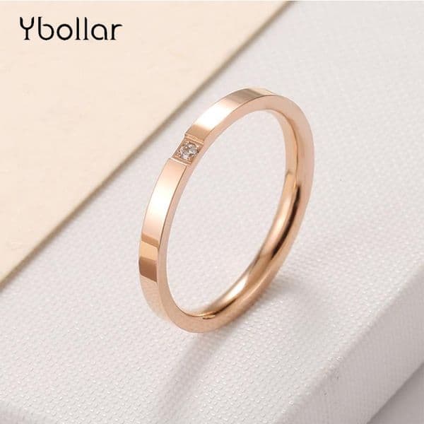 Rose Gold Steel color Zircon Titanium Steel Women Men Wedding Engagement Band Ring Jewelry Size 3-10