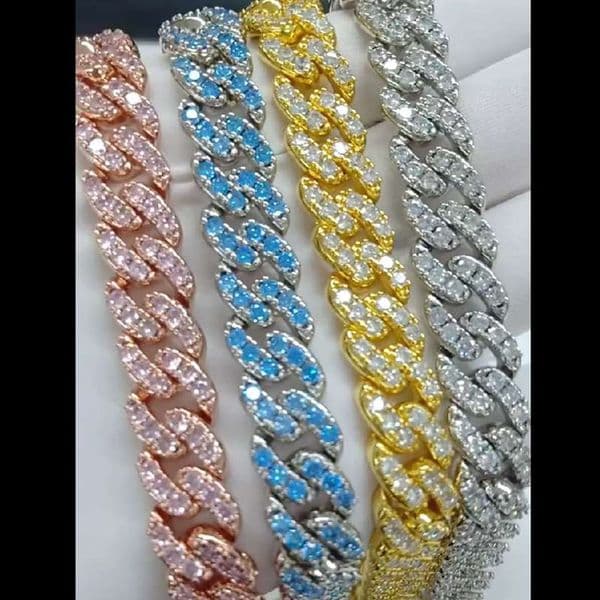 4 Colors for Options 12mm 16/18/20inch Gold Plated Ice Out CZ Stone Miami Cuban Chain Necklace Jewelry for Men Women