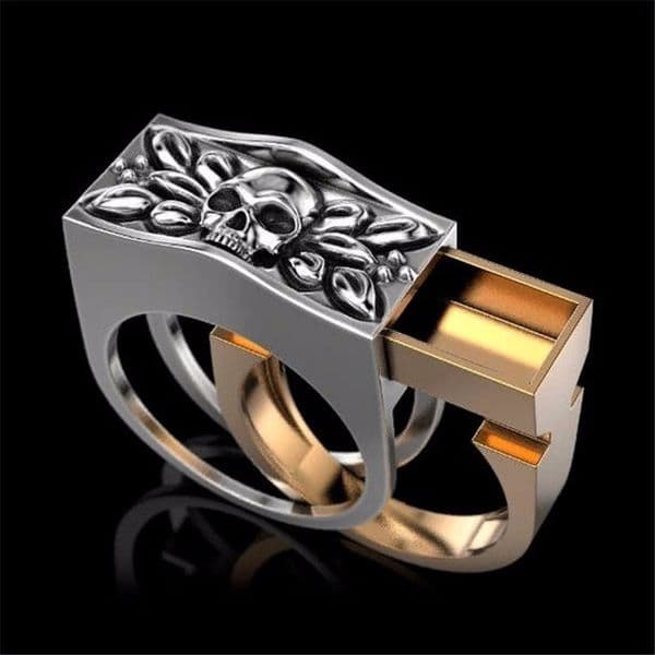 Mens Fashion Accessory 925 Silver Skull Ring Cinerary Casket Compartment Memorial Anniversary Gift Skeleton Rings Size