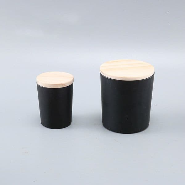 wholesale 50ml 160ml 200ml Matte black clear frosted transparent glass candle empty cup with wooden lid DIY candle container