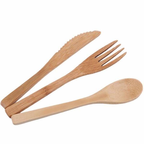 3 Pcs/Set Reusable Bamboo Flatware Portable Cutlery Set Knives Fork Spoon Travel Camp Dinnerware Set Cooking Kitchen Tools LX2605