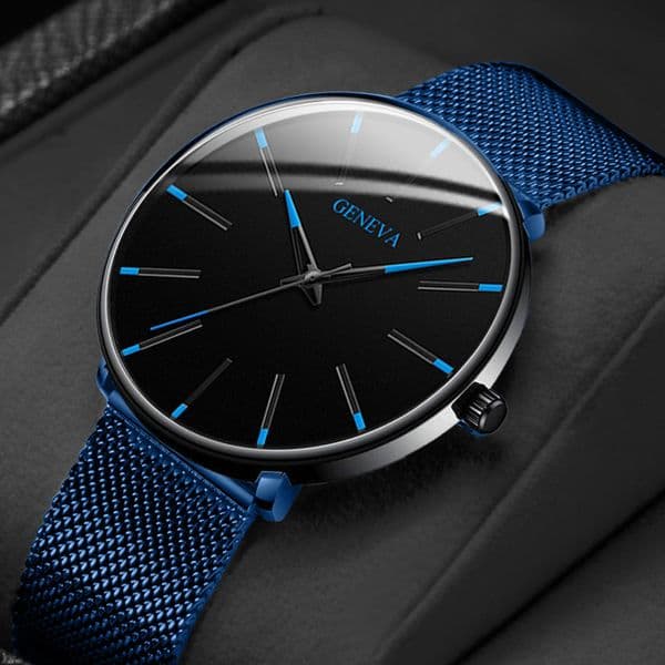 GENENA Men Watch Men Sport Mens Watches top Brand Luxury Blue Mesh Belt Business Quartz Wristwatch Clock Relogio Masculino