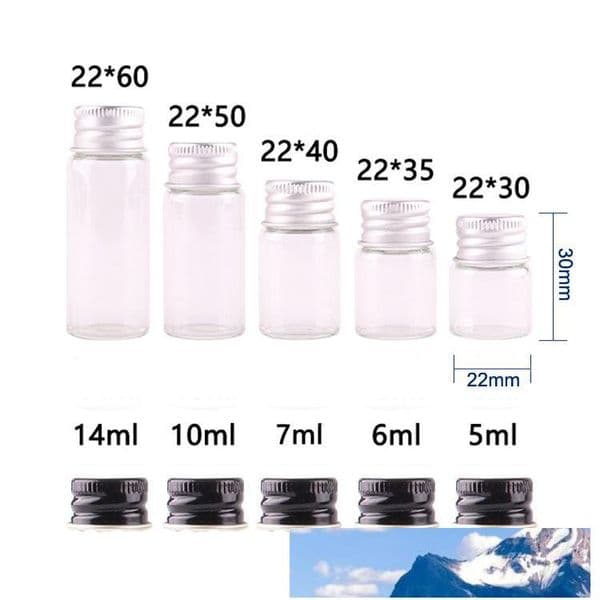 50pcs 5ml 6ml 7ml 10ml 14ml Clear Glass Bottle With Aluminum Cap 1/3oz Small Glass Small Vials For Essential Oil Use