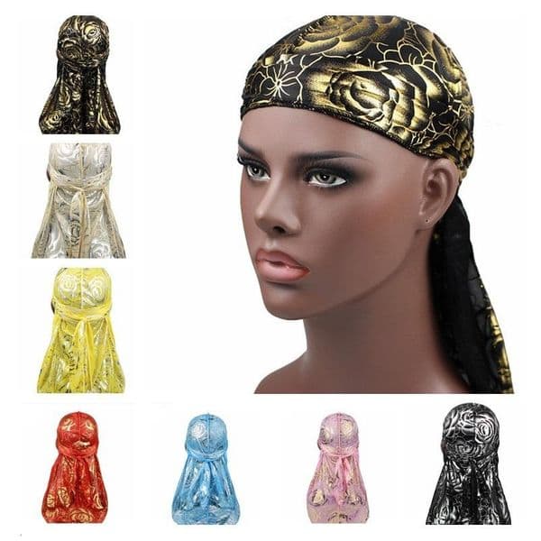 Floral Durag Bandanas Long Tail Pirate Hats Turban Hair Accessories Headband Hat For Women Men Head Cover mens Cap caps Durags NEW