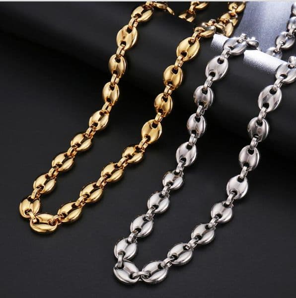 NEW HIP Hop width 11MM 60CM stainless steel gold and silver coffee bean chain necklace men039s jewelry