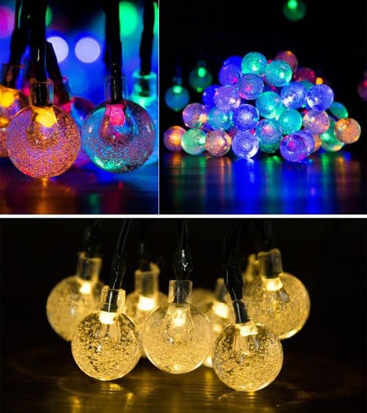 Solar Powered LED String Lights 30 Bulbs Waterproof Crystal Ball Christmas String Camping Outdoor Lighting Garden Holiday Party
