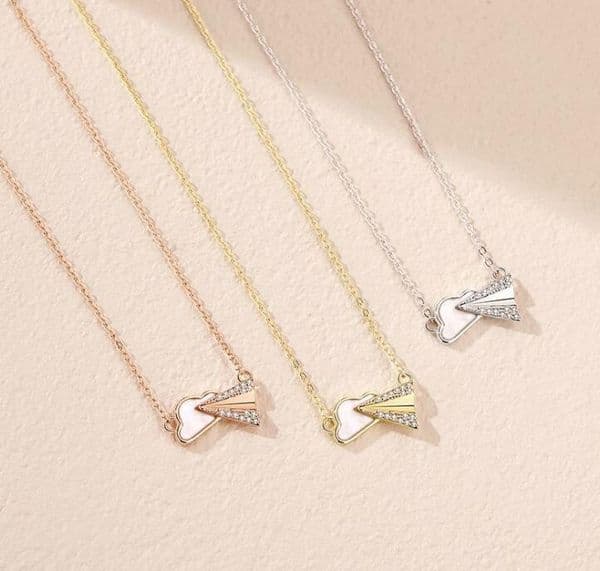 Airplane design necklace female s925 silver forest literary style slightly inlaid zircon cloud clavicle chain LY042