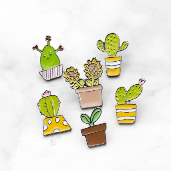 Hot selling cute cartoon little green potted plant cactus alloy enamel pin badge brooch