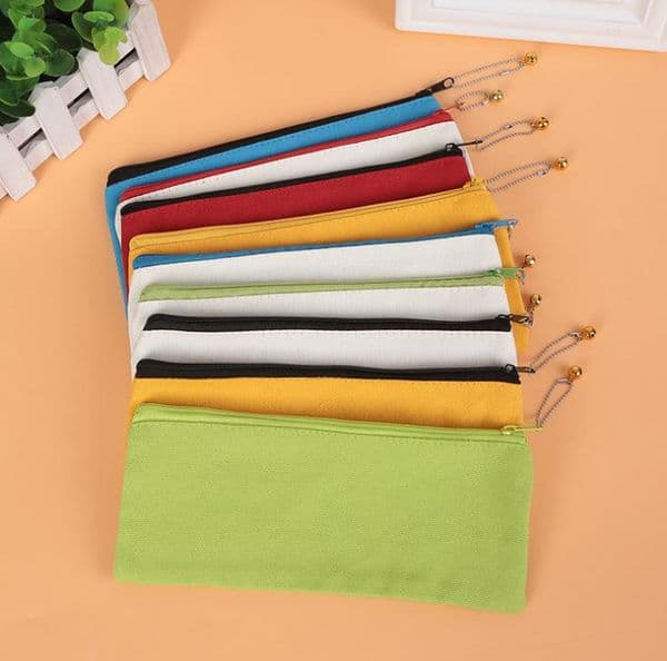 Blank Canvas Zipper Pencil Bags Solid Pencil Cases Pen Pouch Stationery Case Clutch Bag Organizer Bag Storage Bags SN4642