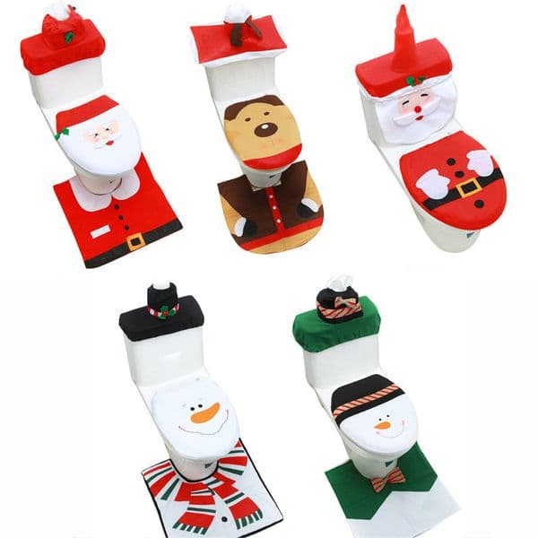 3PCS/Set Fancy Santa Toilet Seat Cover and Rug Bathroom Set Christmas Decor Christmas Day Decorations Happy New Year DHL Free Shipping