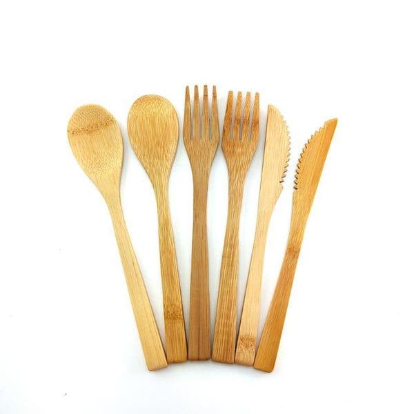 Biodegradable Totally Bamboo 3Pcs Bamboo Flatware Set Dishwasher-Safe Fork Spoon Knife Eco-friendly Coconut Wooden Utensil