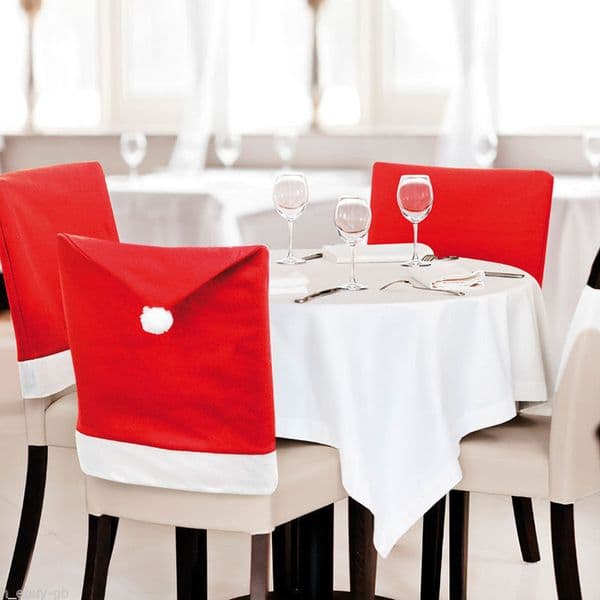 2021 Christmas Chair Cover Santa Clause Red Hat Chair Back Covers Dinner Chair Cap Sets For Christmas Xmas Home Party Decorations