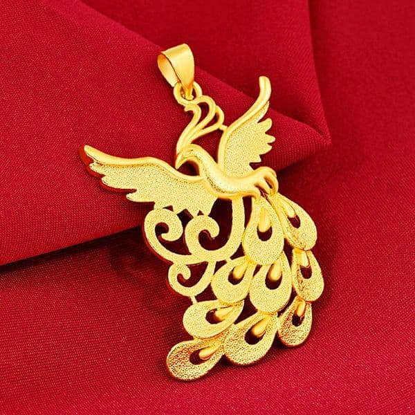 Trendy Bride 18K Gold Filled Phoenix Bridal Necklace Feng Shui Cultural Pendant Jewelry for Asian Wedding Ethnic Princess Gift for Bride Bridesmaids