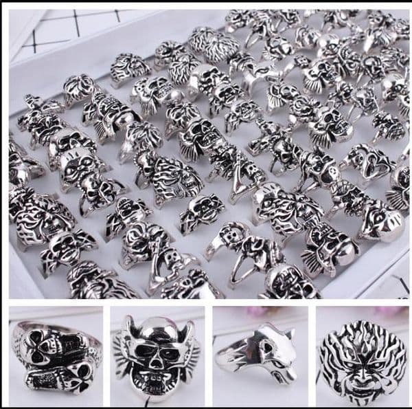 Mixed 20pcs Topquality Gothic Punk Assorted Whole Lots Skull Style Bikers Men039s Vintage Rings 1652
