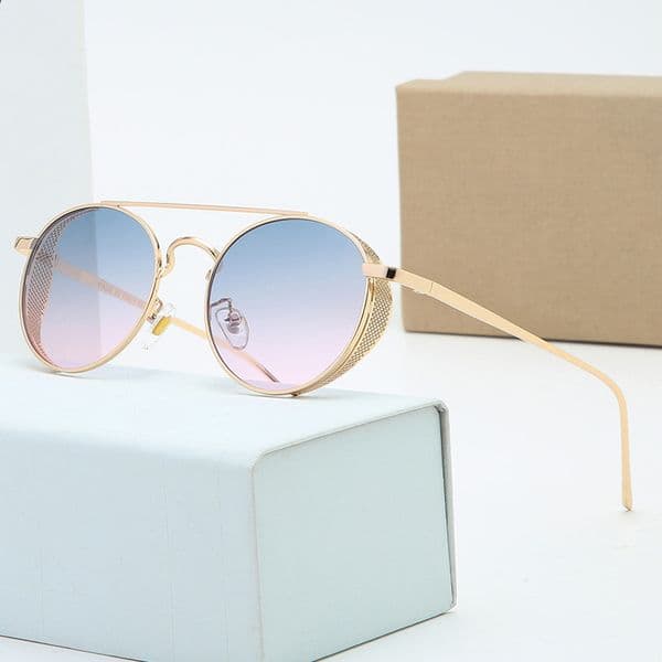 rtdgazh Classic sunglasses for women metal frame double Bridge sun glasses Steampunk Goggle 11 Colors With free brown cases and boxrehrdjh