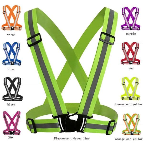 Safety Gear Night Sports Running Reflective Vest Clothing High Visibility Adjustable Elastic Strip Vest Jacket For Traffic Safety Cycling
