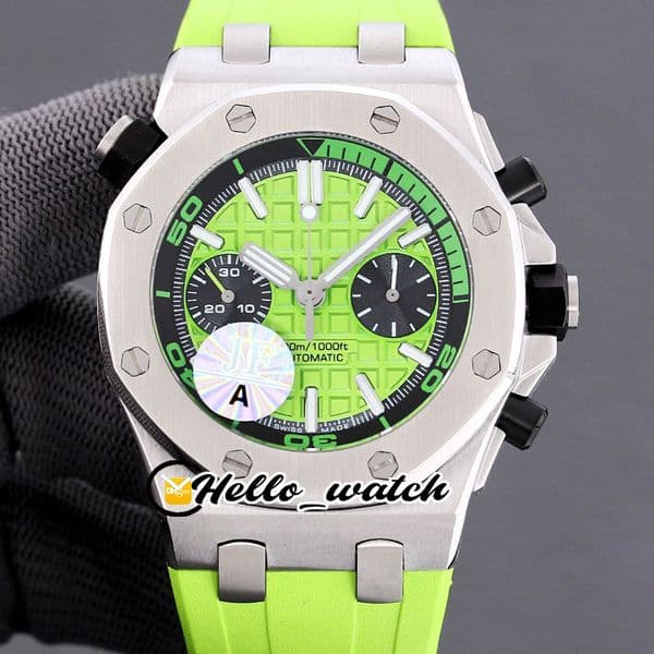 JF New 26703 26703ST ETA 7750 Automatic Chronogrpah Mens Watch Stopwatch Green Texture Dial Steel Case Green Rubber Top Watches Hello_Watch