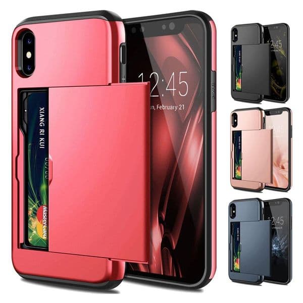 Slot Holder Cover For iPhone 11 Pro Max 8 7 6S Plus XS MAX XR Card Armor Slide Card Case For Samsung S20 Ultra S9 S8 Plus S7 S10 Note 9
