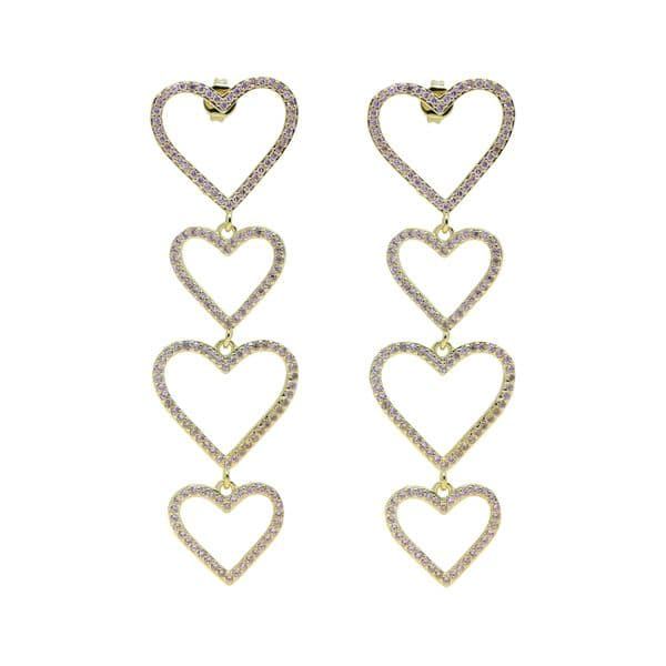 Blue Pink White 3 Colors Cubic Zirconia Hollow Heart Charm 4PCS Gold Colorful Heart Dangle Dangling Long Earring