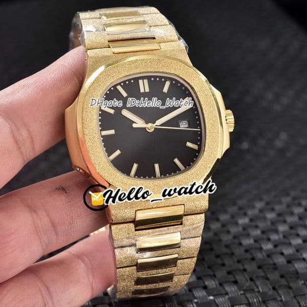 New Sport 40mm 5711 5711R-001 Gold Texture Dial Automatic Mens Watch Frost Gold Frosted Yellow Gold Case Bracelet Gents Watches Hello_Watch.