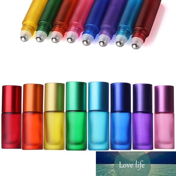 20pcs 5ml Portable Roller Vail Essential Oil Perfume Thick Glass Bottles Travel Refillable Frosted Colorful Roller Ball Bottle
