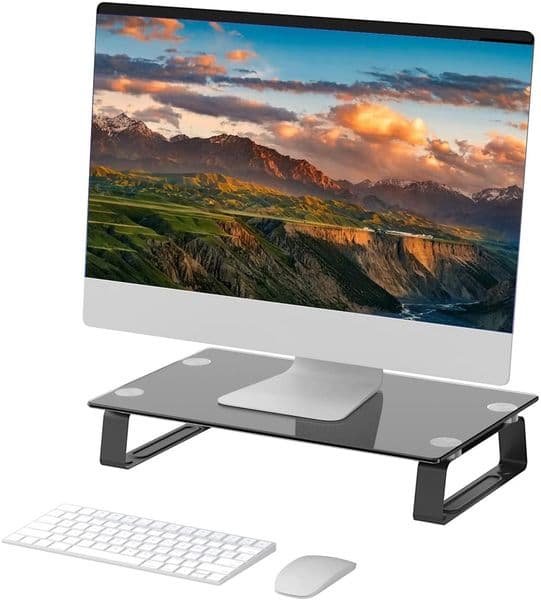 Glass Monitor Stand Riser Computer Monitor Riser Space-Saving Tempered Glass for Flat Screen LCD LED TV, Laptop/Notebook/Xbox One Black