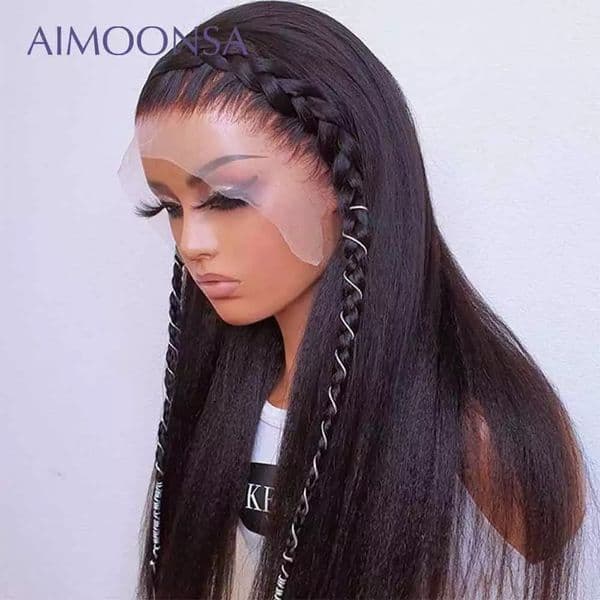 30 Inch Kinky Straight 13x4 lace frontal Human Hair Wigs synthetic front Italian Yaki Lace Wig for africa women