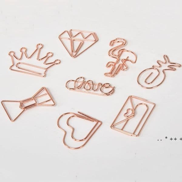 Metal Paper Clips Rose Gold Crown Flamingo Paper Clips Bookmark Memo Planner Clips School Office Stationery Supplies LLB12945