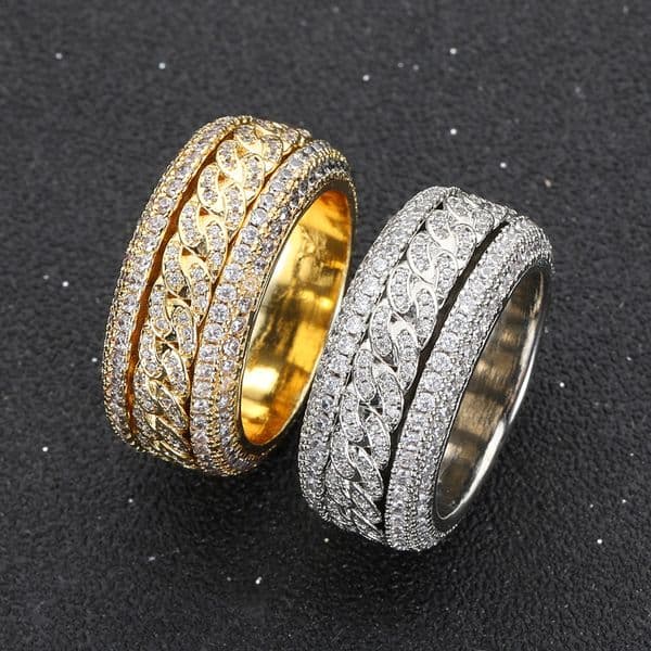 Hip-hop With Side Stones copper inlaid zircon rotatable Cuban ring real gold electroplating hiphopRing ring jewelry
