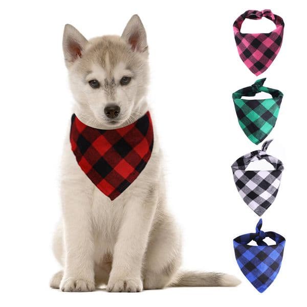 Christmas Plaid Dog Single Layer Pet Scarf Triangle Bibs Kerchief Pet Accessories Bibs for Small Medium Large Dogs Xmas Gifts