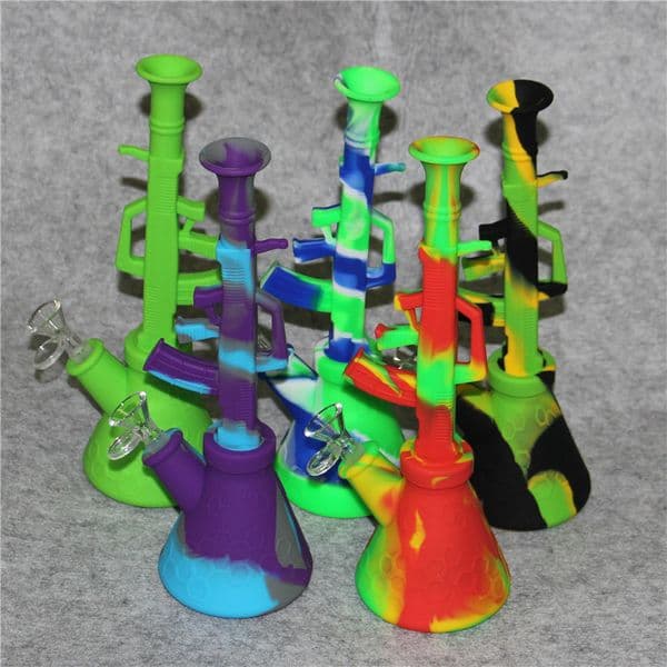 10.6 inches Silicone Machine Gun AK47 Water Pipe hookahs unbreakable Silicon Bong with 14mm bowl smoking hookah tobacco pipes