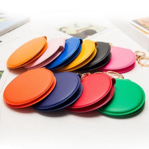 Factory Price Wholesale Keychain Mirror Foldable Makeup Mirror Keychain PU Leather Keyring Purse Pendant Handbag Charm
