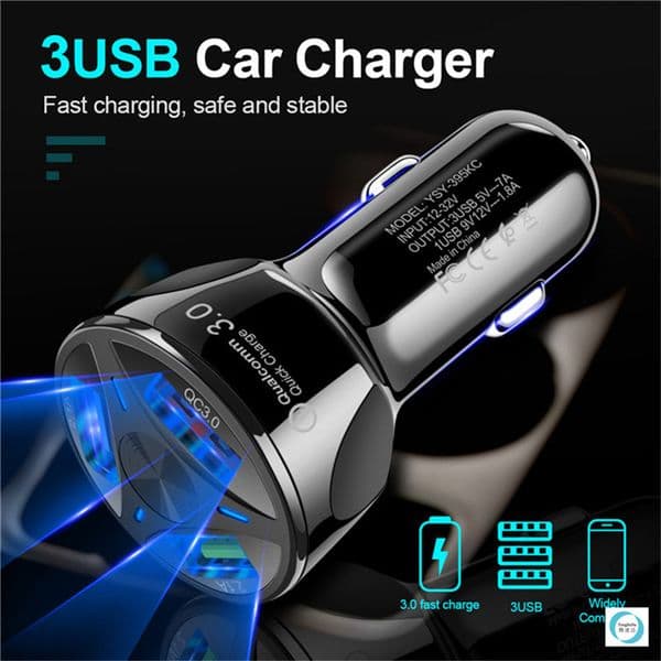 Quick Charge QC3.0 Mini 3 Ports USB Fast Car Charger For iPhone Xiaomi Huawei Mobile Phone Charger Adapter in Car With Retail