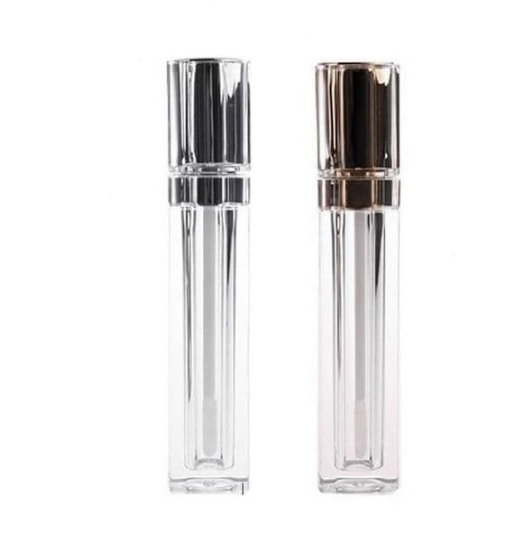 Wholesale 8ML Plastic Lip Gloss Packaging Containers Gold Silver Square Clear Lip Gloss Tube Liquid Lipgloss Refillable Bottle Containers SN